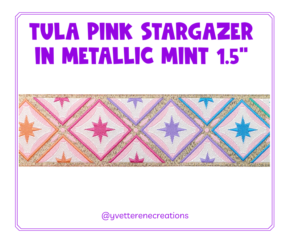 Tula Pink Ribbon | Stargazer in Metallic Mint 1.5