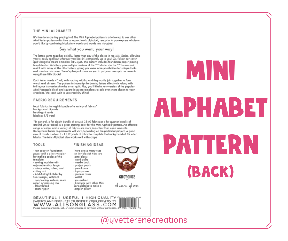 PAPER PATTERN  |  MINI ALPHABET QUILT PATTERN designed by Giuseppe Ribaudo & Alison Glass, Choose An Option
