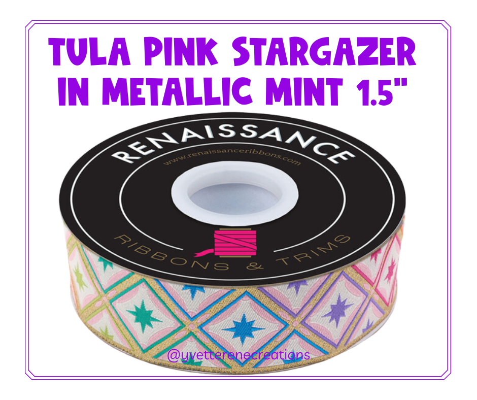 Tula Pink Ribbon | Stargazer in Metallic Mint 1.5