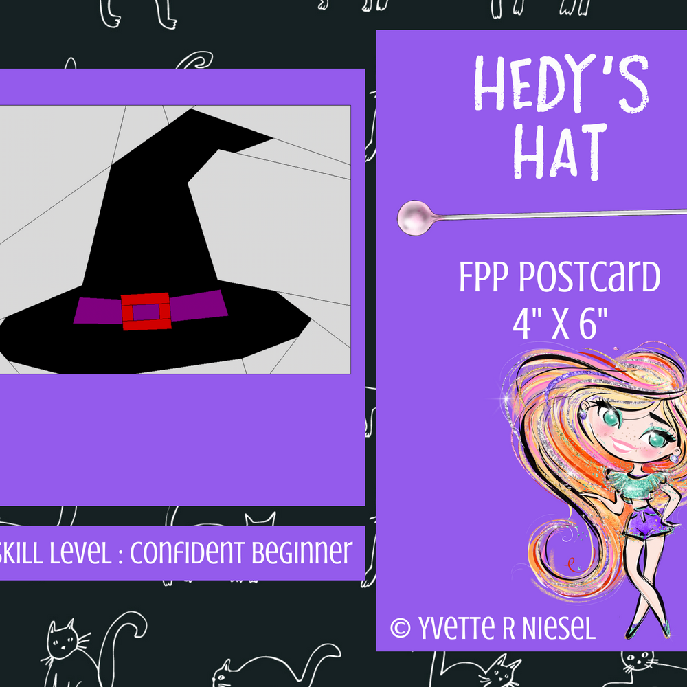 DIGITAL PATTERN  |  HEDY'S HAT, a postcard sized Foundation Paper Piecing Pattern, 4" x 6"