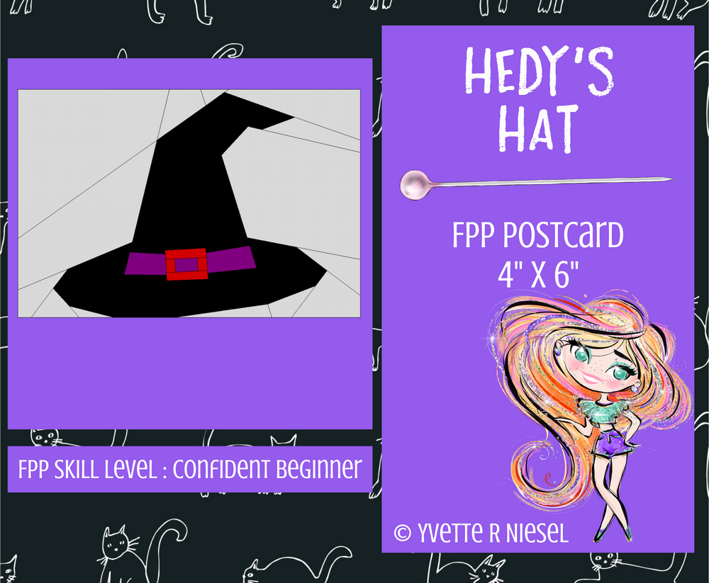 DIGITAL PATTERN  |  HEDY'S HAT, a postcard sized Foundation Paper Piecing Pattern, 4