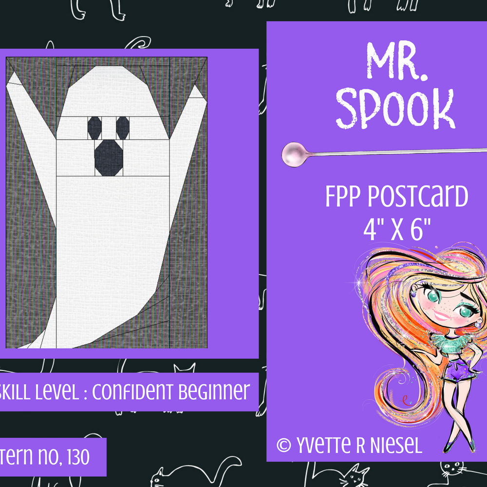 DIGITAL PATTERN  |  MR. SPOOK, a postcard sized Foundation Paper Piecing Pattern, 4" x 6"