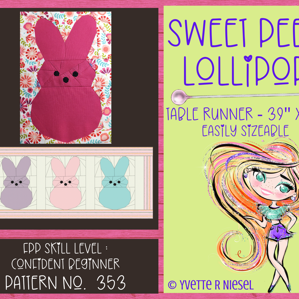 DIGITAL PATTERN | SWEET PEEP LOLLIPOP Table Runner PATTERN, Foundation Paper Pieced