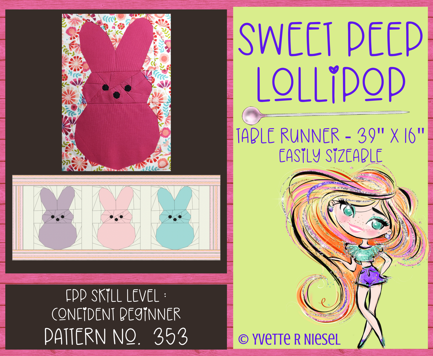 DIGITAL PATTERN | SWEET PEEP LOLLIPOP Table Runner PATTERN, Foundation Paper Pieced