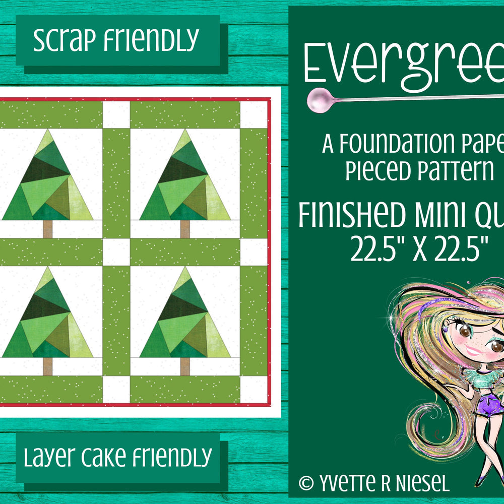 DIGITAL PATTERN  |  EVERGREEN MINI QUILT PATTERN, 22.5" x 22.5" Table Topper or Mini Quilt, Foundation Paper Piecing